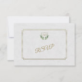 Royal Gold Crest Lush Greenery Wedding RSVP (Voorkant)