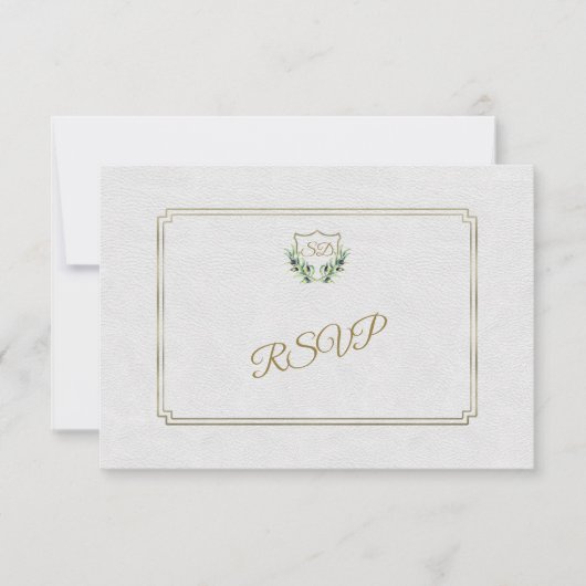 Royal Gold Crest Lush Greenery Wedding RSVP (Voorkant)
