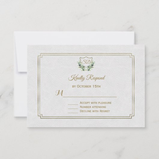 Royal Gold Crest Lush Greenery Wedding RSVP (Achterkant)