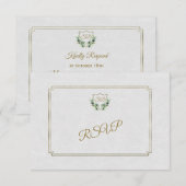Royal Gold Crest Lush Greenery Wedding RSVP (Voorkant / Achterkant)