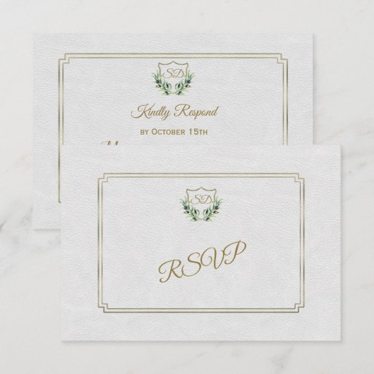 Royal Gold Crest Lush Greenery Wedding RSVP (Voorkant / Achterkant)