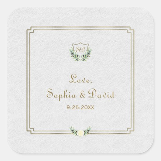 Royal Gold Crest Lush Greenery Wedding Vierkante Sticker (Voorkant)