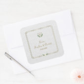 Royal Gold Crest Lush Greenery Wedding Vierkante Sticker (Envelop)