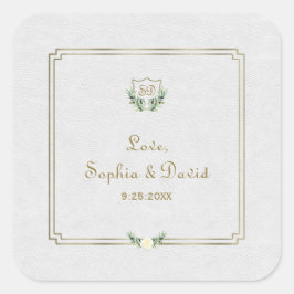Royal Gold Crest Lush Greenery Wedding Vierkante Sticker