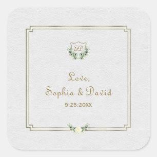 Royal Gold Crest Lush Greenery Wedding Vierkante Sticker