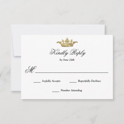Royal Gold Crown Elegant Classic Calligrafie RSVP Kaartje (Voorkant)