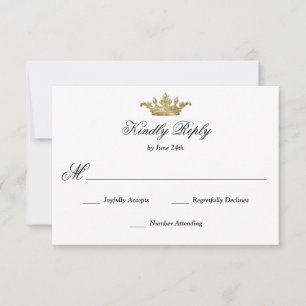 Royal Gold Crown Elegant Classic Calligrafie RSVP Kaartje