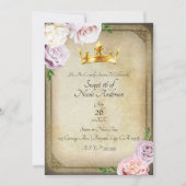  Royal Gold Crown Floral Sweet 16 Party Kaart (Voorkant)