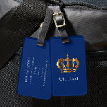 Royal Gold Crown Gepersonaliseerd Naam Blauw Bagagelabel<br><div class="desc">Royal Gold Crown Gepersonaliseerd naam Blauw Bagagelabel</div>