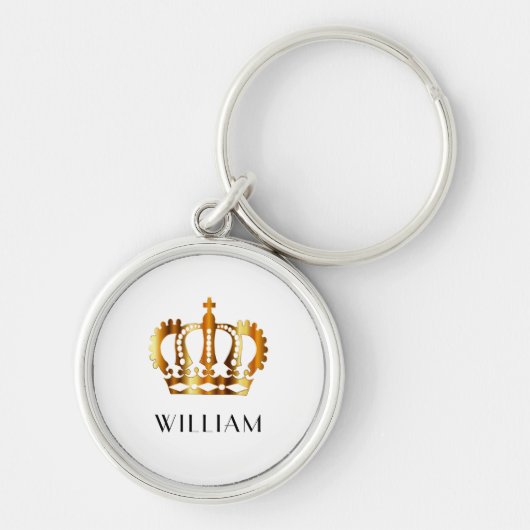 Royal Gold Crown Gepersonaliseerd naam wit Sleutelhanger (Voorkant)