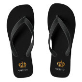 Royal Gold Crown Gepersonaliseerd naam zwart Teenslippers (Voetbed)