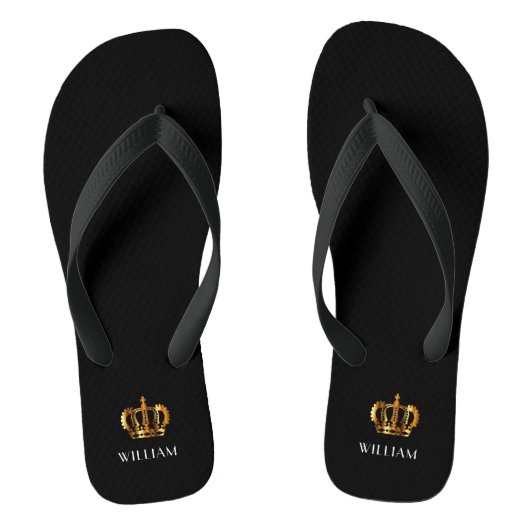 Royal Gold Crown Gepersonaliseerd naam zwart Teenslippers (Voetbed)