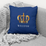 Royal Gold Crown - Gepersonaliseerde naam Blauw Kussen<br><div class="desc">Royal Gold Crown - Aangepersonaliseerde naam Blauw Sierkussen</div>