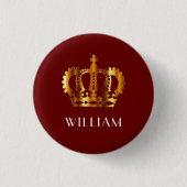 Royal Gold Crown - Gepersonaliseerde naam rood Ronde Button 3,2 Cm (Voorkant)