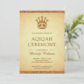 Royal Gold Crown Glitter Aqeeqah | Aqiqah Kaart (Staand voorkant)