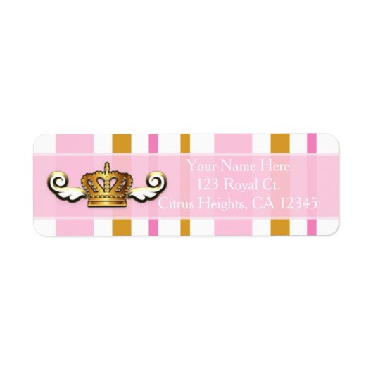 Royal Gold Crown Pink Princess Party Address Label (Voorkant)
