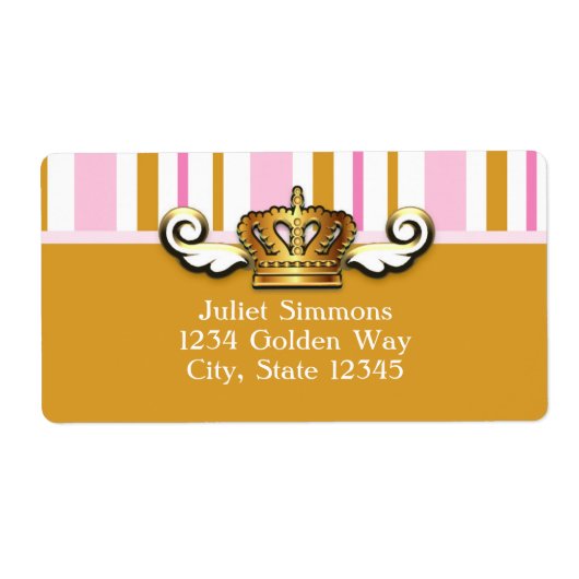 Royal Gold Crown Pink Princess Party Sticker Label (Voorkant)