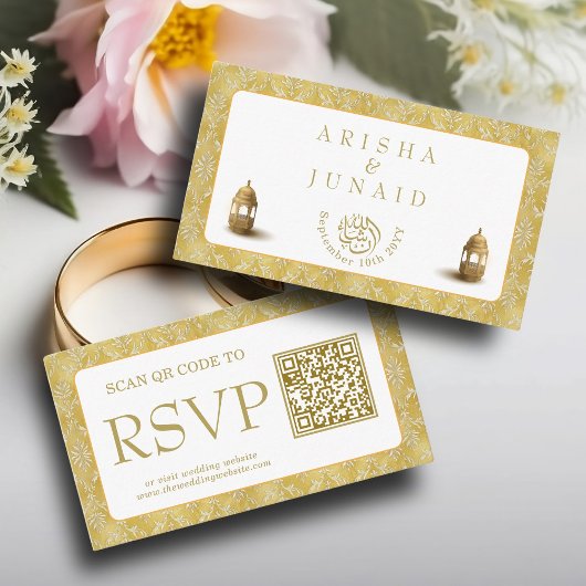 Royal Gold Damask Muslim QR Code RSVP Wedd Website Informatiekaartje
