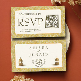Royal Gold Damask Muslim QR Code RSVP Wedd Website Informatiekaartje