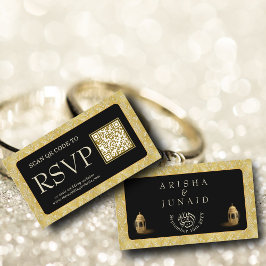 Royal Gold Damask Muslim QR Code RSVP Wedd Website Informatiekaartje