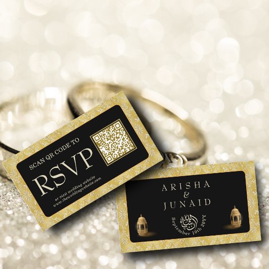 Royal Gold Damask Muslim QR Code RSVP Wedd Website Informatiekaartje