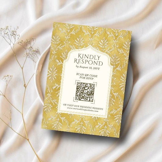 Royal Gold Damask Muslim QR Code RSVP Wedd Website Informatiekaartje