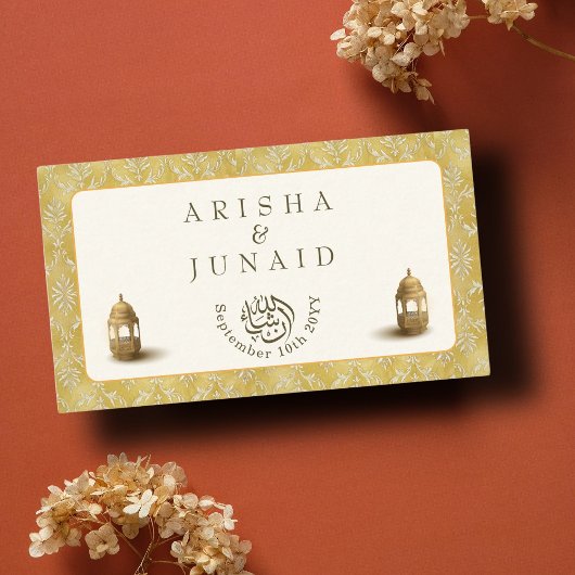 Royal Gold Damask Muslim QR Code RSVP Wedd Website Informatiekaartje