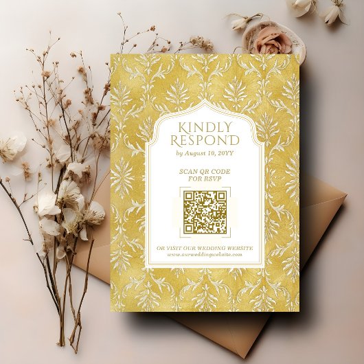 Royal Gold Damast Moslim QR Code RSVP Huwelijks We Informatiekaartje