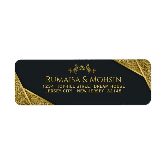 Royal Gold Elegant Islamitisch Bruiloft Retouradre Etiket (Voorkant)