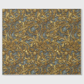 Royal Gold en Cyan  Celtic Damask Cadeaupapier (Vlak)