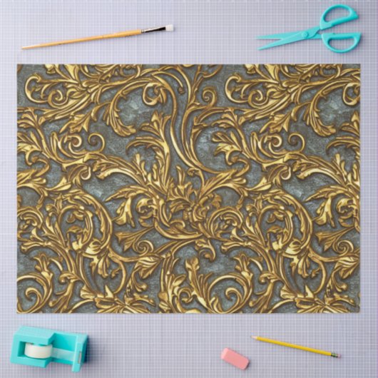 Royal Gold en Cyan  Celtic Damask Tissuepapier (Craft)