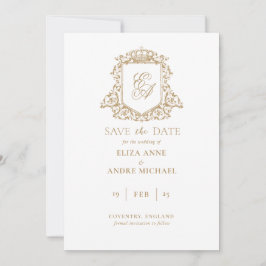 Royal Gold en White Monogram Crest Save The Date