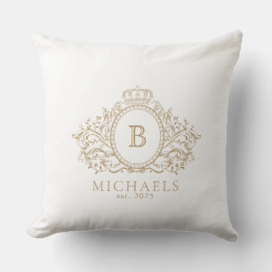 Royal Gold en White Monogram Crest Sierkussen
