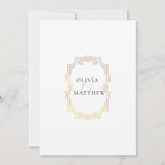 Royal Gold en White Script Wedding Kaart (Achterkant)