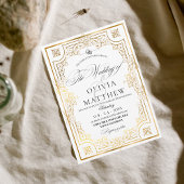 Royal Gold en White Script Wedding Kaart