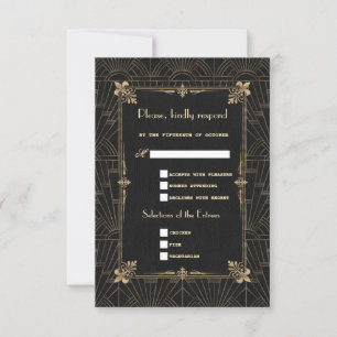Royal Gold Fleur-de-Lis Art Deco 20s Wedding RSVP