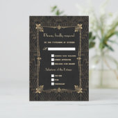Royal Gold Fleur-de-Lis Art Deco 20s Wedding RSVP (Staand voorkant)