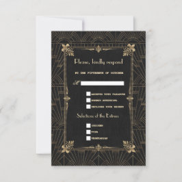 Royal Gold Fleur-de-Lis Art Deco 20s Wedding RSVP Kaartje