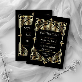 Royal Gold Fleur-de-lis Great Gatsby Wedding Kaart