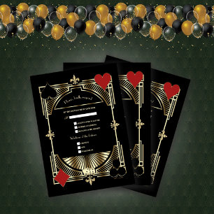 Royal Gold Fleur-de-lis Great Gatsby Wedding RSVP Kaartje