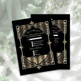 Royal Gold Fleur-de-lis Great Gatsby Wedding RSVP Kaartje