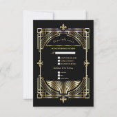 Royal Gold Fleur-de-lis Great Gatsby Wedding RSVP Kaartje (Voorkant)