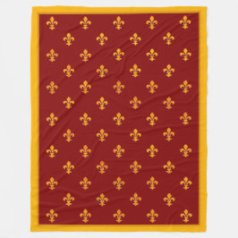 Royal Gold Fleurs de Lis op Royal Garnet Fleece Deken