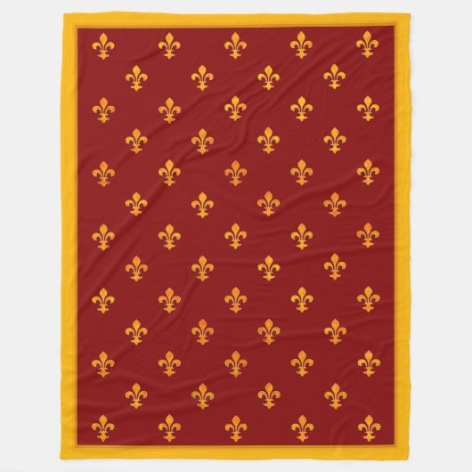 Royal Gold Fleurs de Lis op Royal Garnet Fleece Deken (Voorkant)