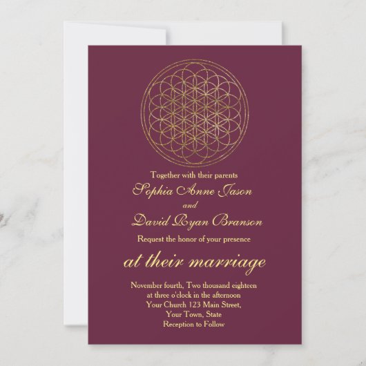 Royal Gold Flower of Life Sacred Geometry Wedding Kaart (Voorkant)