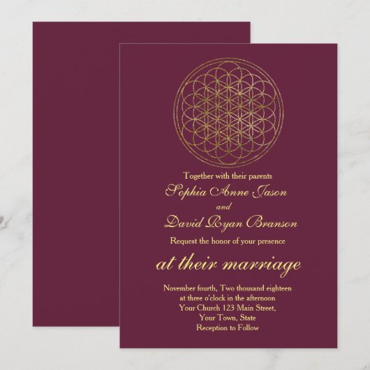 Royal Gold Flower of Life Sacred Geometry Wedding Kaart (Voorkant / Achterkant)