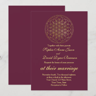 Royal Gold Flower of Life Sacred Geometry Wedding Kaart