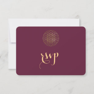 Royal Gold Flower of Life Sacred Geometry Wedding RSVP Kaartje