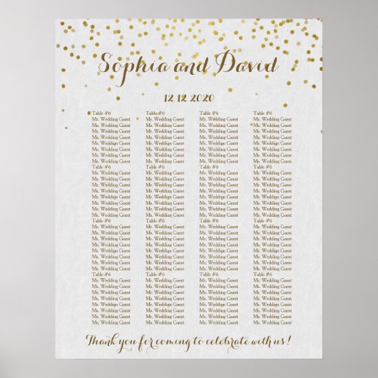 Royal Gold Foil Wedding Custom Seating Chart Poster (Voorkant)