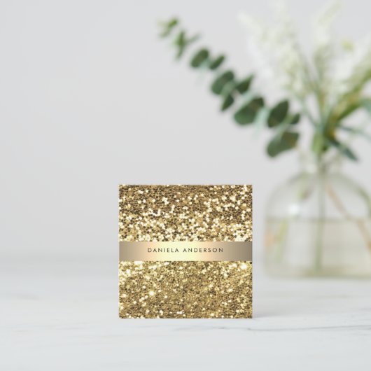 Royal Gold Glitter Luxe Glamoureus Vierkante Visitekaartje (Staand voorkant)